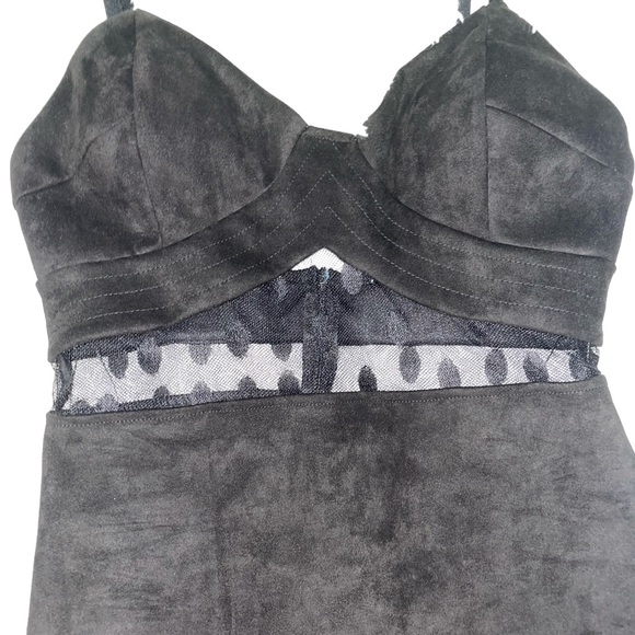 Black Velvet Mesh Cutout Bodycon Dress - Picture 4 of 5